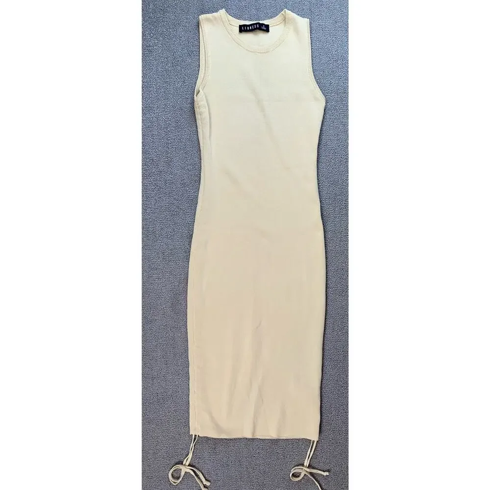 Lioness Military Minds Mini Dress Cream Fitted Ruched Size Small‎